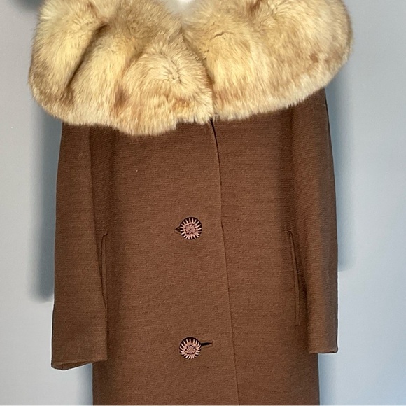 Vintage Ladies Sz 8ish Stevens Forstman Brown Wool Coat, Fox Collar - Picture 12 of 16